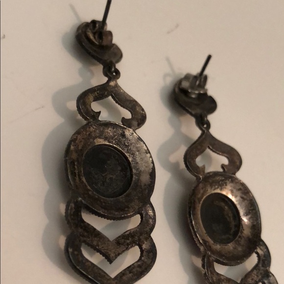 VINTAGE BLACK ONYX MARCASITE CHEVRON DANGLING - Picture 9 of 9